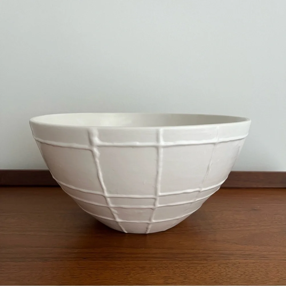 Handmade Large White Ceramic Bowl from Thailand Matte Minimalist Decorative